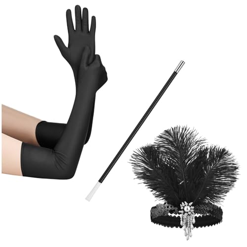 ヴィンテージ女性フラッパーコスチューム 1920 年代女性頭飾りタバコホルダープロムのテーマコスプレパーティーアクセサリーアクセサリーオペラ長サテン手袋黒タバコホルダー