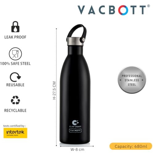 Image of CLAY CRAFT VACBOTT Mezo Double Walled|18 Hours Hot and 24 Hours Cold Vacuum Insulated|Flask Bottle 680ML, 1-Piece Bottles for Travelling|BPA-Free|Leak Proof|BIS Certified|1Year Limited Warranty