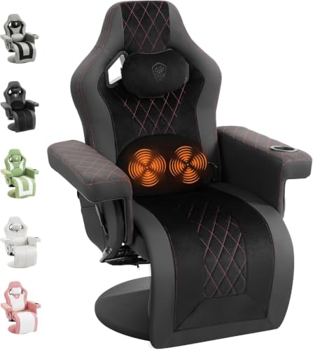 Dowinx Relaxsessel Gaming Sessel mit Shiatsu Massagefunktion, Fernsehsessel mit Liegefunktion 90°–135° und Fußstütze, 360° drehbarer Gaming Stuhl ohne Rollen, Getränkehalter, Schwarz Rot