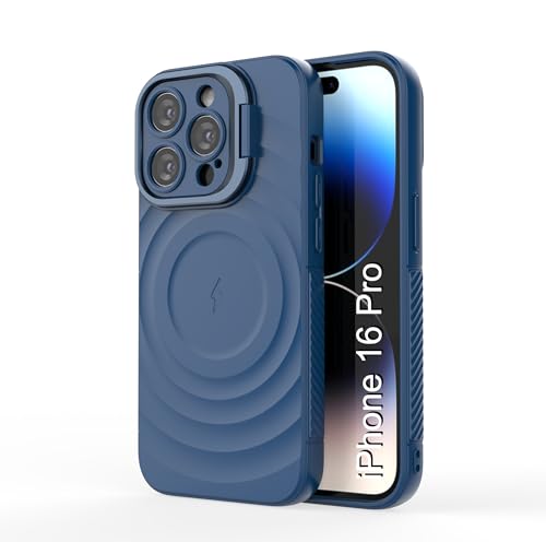 Image of LuxuryKase Shockproof Case for iPhone 16 Pro | Ripple Pattern | Camera Protection | Inner Velvet Fabric Lining | Protective Cover with Enhanced Grip & Wireless Charging Support - Blue