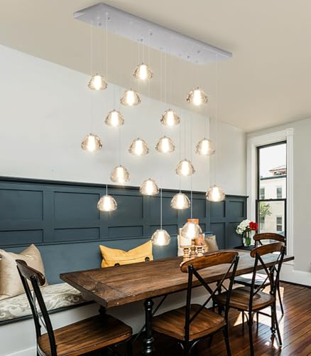 Image of Rectangular Crystal Chandeliers for Living Room Dining Room Light LED Pendant Lights Fixtures Lighting Chandelier for Foyer Entrance Silver