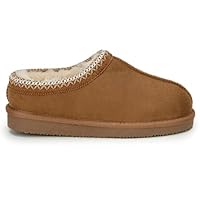 Polar Kids Slippers Durable Flexible Waterproof Anti-Skid Rubber Soles, Eco-Friendly Suede with Sheepskin, Aztec Faux Fur-Lined Slip-Ons, Boys & Girls Unisex Walking Shoes for Comfort - Chestnut 4