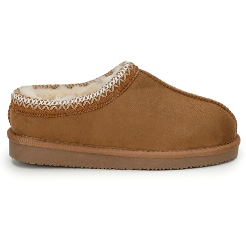Polar Kids Slippers Durable Flexible Waterproof Anti-Skid Rubber Soles Eco-Friendly Suede with Sheepskin Aztec Faux Fur-Lined Slip-Ons Boys & Girls Unisex Walking Shoes for Comfort - Chestnut 12