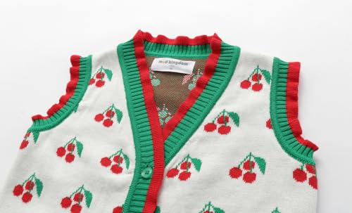 Mud Kingdom Toddler Girls Sweater Vest Sleeveless V-Neck Green Cherry Print Knitted Spring Fall 4T thumb #2