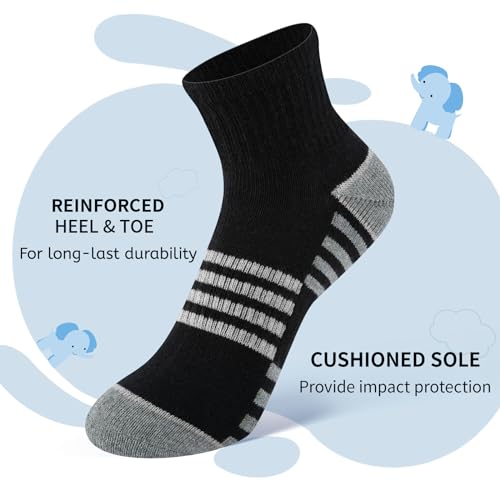 Comfoex Boys Socks 4-6 6-8 8-10 Years Old Athletic Quarter Socks Ankle Sports Socks With Cushioned Sole 6 Pairs thumb #3