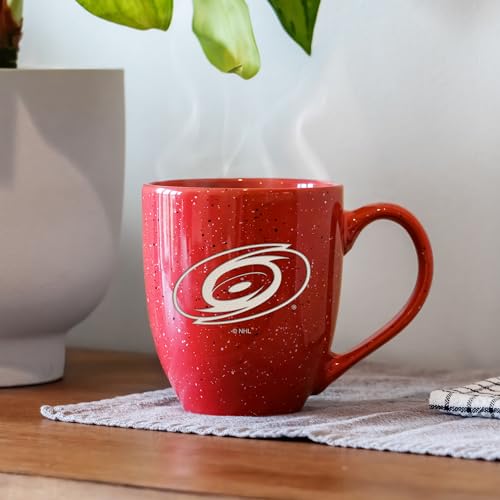 Image of Rico Industries NHL Hockey Carolina Hurricanes Red Personalized 16 oz Team Color Laser Engraved Speckled Ceramic Coffee Mug