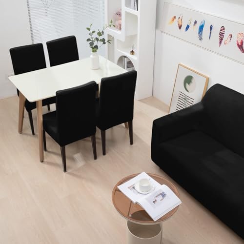 Image of HOKIPO 200 GSM Premium Velvet Sofa Cover 1 Seater Fully Covered, Black (NEW-AR-4736-BLK)