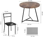 2-Person Dining Table Set, Space Saving Round Dining Table with Upholstered Chairs, Sturdy Steel Frame Compact Table for Small Spaces，Modern Small Apartment Dining Set, Retro Brown