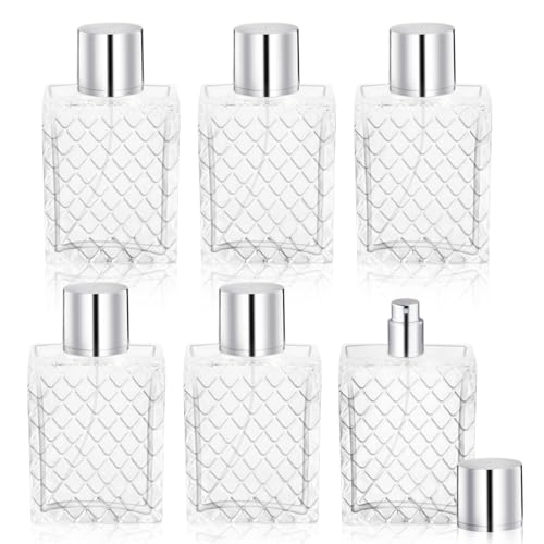 6 Pcs 50ml/1.7oz Glass Perfume Bottles Refillable Spray Bottle Travel Size Makeup Container Atomizer for Essential Oil Liquid - Silver