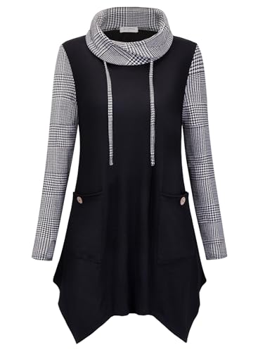 Image of Bulotus Womens Sweaters 2025 Winter Cowl Neck Long Asymmetrical Tunic Sweaters for Leggings Holiday Vacation Tops