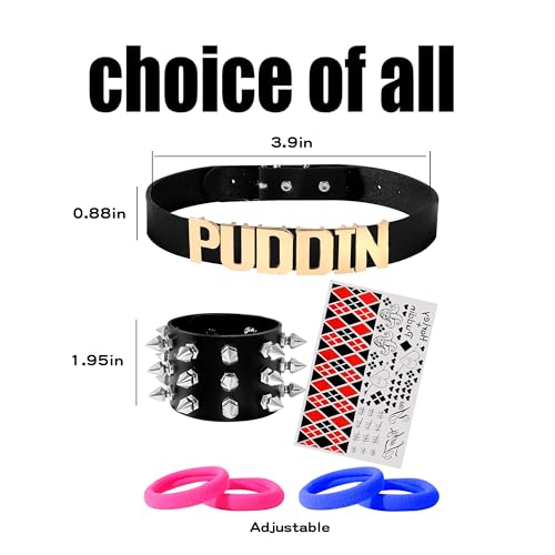 choice of all Quinn Puddin Choker Necklace Studded Bracelet Set Halloween Harley Cosplay Costume Accessories for Women Punk Leather Collar Necklace Gothic Jewelry4