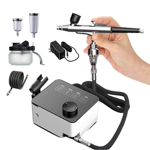 Kit aerografo con compressore, set ad alta pressione con ugelli da 0,3/0,5 mm e pressione dell'aria regolabile per decorazione torte, trucco, nail art e pittura artigianale