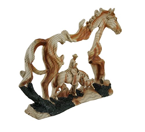 Zeckos Horse And Cowboy Faux Wood Carving Statue #TOP1