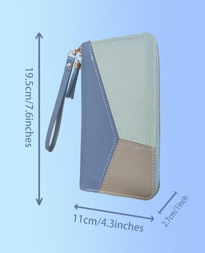 Multifunctional Women's Wallets, Womens Purses Coin Purse with Card Holder, Leather Wallets for Women with Zipper Closure and Multiple Pockets (Blue, L)2