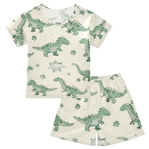 ALAZA Cute Dinosaur Animal Green Pajamas Short Sleeve 2 Piece Sleepwear Top and Bottom Pajama Set Unisex