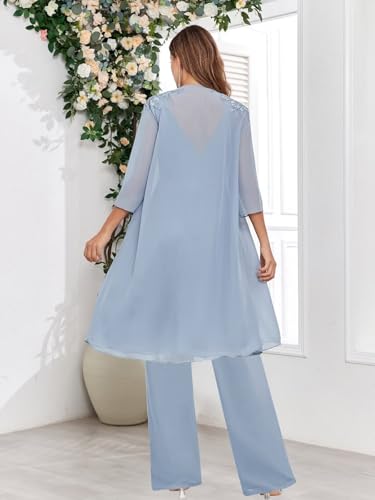 3 Pieces Mother of The Bride Pant Suits for Women Dressy with Long Jacket Chiffon Lace Sparkly Wedding Formal Outfit3