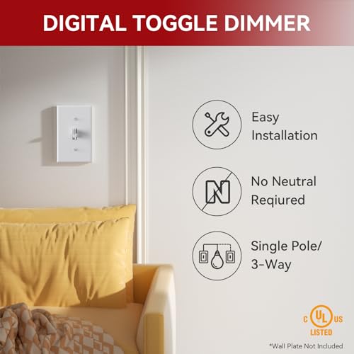 Image of AIDA Toggle Slide Dimmer Switch for Dimmable LED Light /CFL /Incandescent 600 Watt max, Single-Pole or 3-Way, Rocker On /Off Wall Switch with Dimmer Slider, Wall Plate NOT Included, UL, White, 4 Pack
