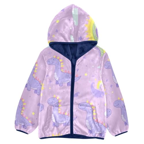Dino and Rainbows Girls Fleece Jacket Girls Fall Jacket Girls Zip Up Hoodie Girls Sherpa Jacket 2-10T