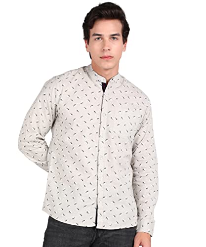 Image of Urbano Fashion Men's Cotton Full Sleeve Slim Fit Casual Printed Shirt with Mandarin Collar