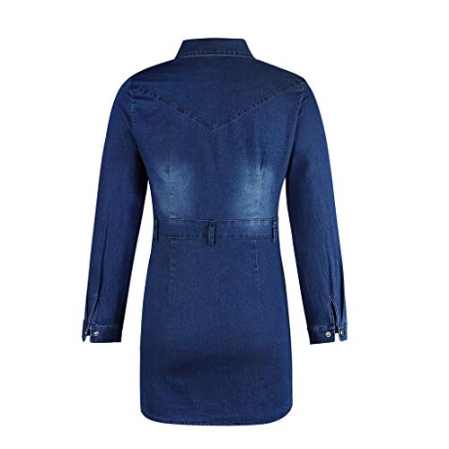 Vestido jeans feminino de manga comprida com gola V, camisa azul, jeans, blusa, camisa, vestido com