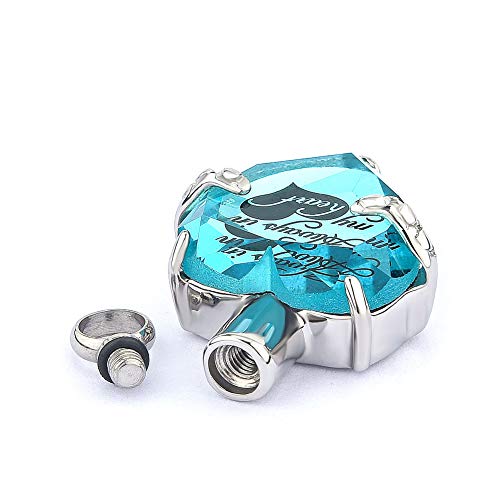 Q&Locket Heart Crystal Urn Necklaces for Ashes Stainless Steel Memorial Keepsake Cremation Jewelry (Always in My Heart Light Blue)