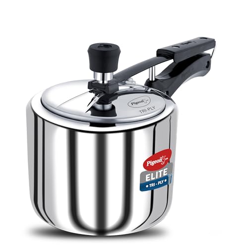 Image of Pigeon by Stovekraft Elite Shine 3L Tri-Ply Body Inner Lid Pressure Cooker Induction and Gas Stove Compatible that Distributes Heat Evenly for Uniform Cooking (Silver)