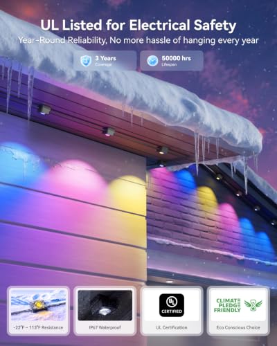 Image of ASAHOM Permanent Outdoor Lights Pro, 100FT with 72 LEDs, WLED Integrated
