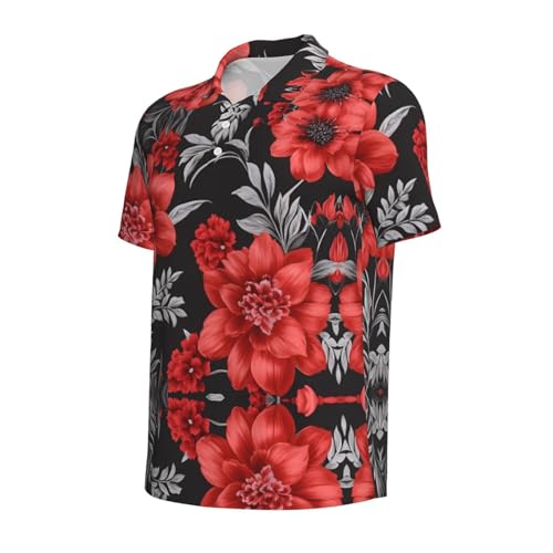 Polo pour le golf et le travail imprimé léopard à fleurs rouges