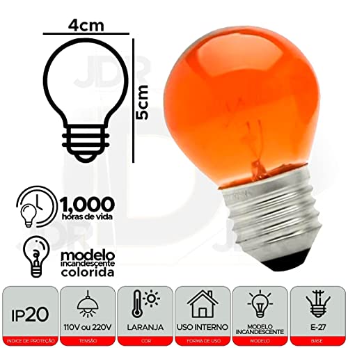 Lâmpadas Bolinha Incandescente 15w E-27 Colorida Transparente (Amarelo)