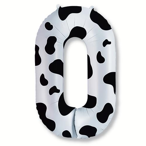 Image of Cow Print Number Balloons for Kids, 40 Inch Foil Helium 0-9 Set Balloons, Self Inflating Big Number 0 Balloon for Boys Girls Birthday Farm Animal Theme Cowboy Cowgirl Theme Party Decoration Supplies