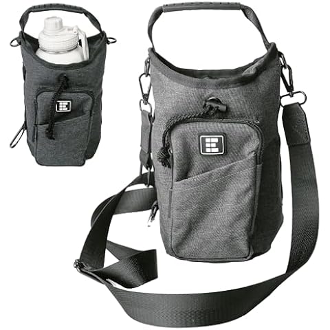 Zero Grid Insulated Water Bottle Carrier with RFID-Blocking Pocket for Personal Data, Electronics, and Phone - Fits 32 oz/1 L Bottles - Crossbody Bag with Adjustable Sling for Hiking and Travel - Grey Cover
