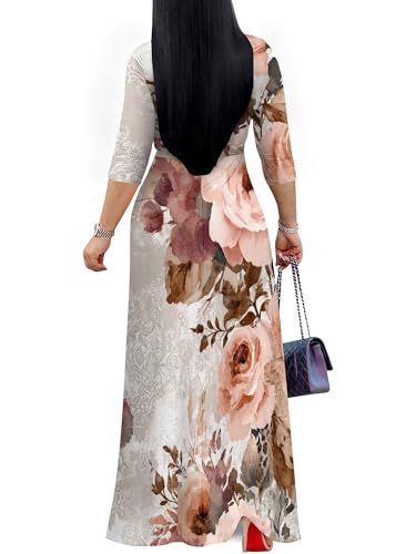 Image of SUZONANA Plus Size Dresses for Women Floral Print Maxi Dress Flowy 3 /4 Sleeve with Belt
