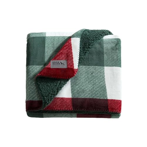 Image of Eddie Bauer - Oversized Throw Blanket 50x70, Reversible Plush Blanket for Couch or Bed, Plaid Room Decor (Mountain Fall Green)