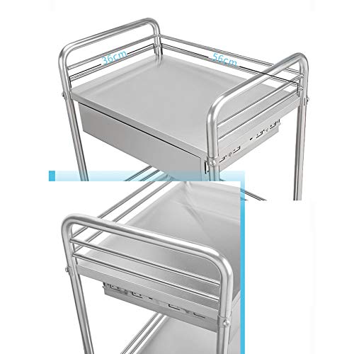 Chariot médical en acier inoxydable avec tiroir profond et roues de freinage à 360°, organiseur de matériel durable et antirouille pour hôpital, clinique, laboratoire