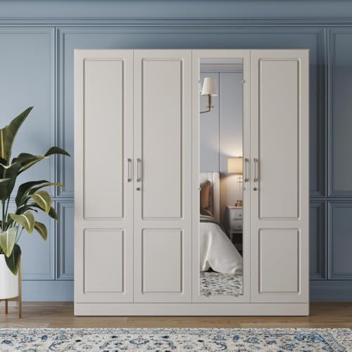 Image of Wakefit Wardrobe for Bedroom | 3 Yr Warranty | Cupboard for Bedroom, Almirah, Wooden Wardrobe, Comes with LED light, Storage Drawer, Mirror & Hanger, Density:680-750kg /m, Free Installation(Tyrian-LG)