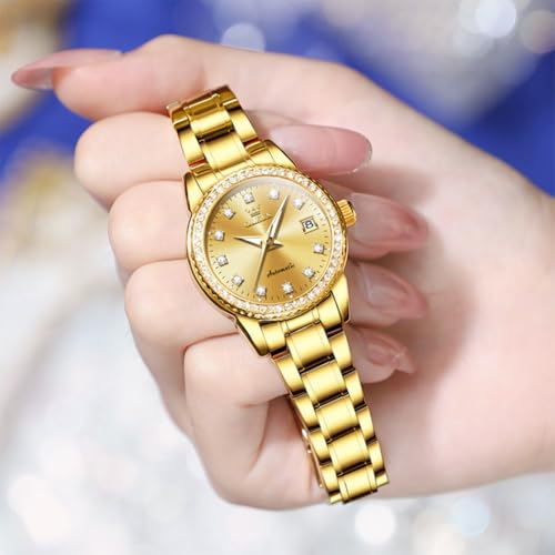 Image of OLEVS Women's Automatic Watch Luxury Mechanical Stainless Steel Two Tone Waterproof Self Winding Dress Small Ladies with Date Diamond Elegant Casual Business Wristwatch Gold /Blue /Black /White