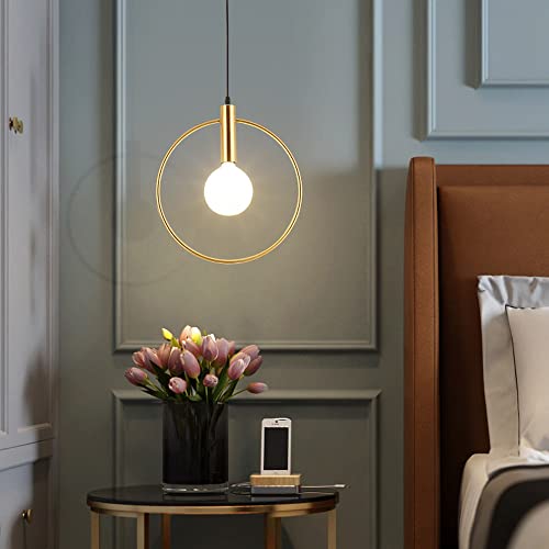 Moderna lámpara colgante decorativa de aro dorado con acabados premium 3