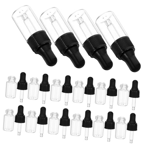 TIDTALEO 20個 透明ミニ滴管装瓶 ブラック細紋キャップ付き 漏れ防止再利用可能 サンプル用エッセンシャルオイル 香水 スキンケア液体携帯容