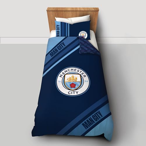 FOCO Officially Licensed Manchester City FC Dark Rayz Reversible Single Duvet Cover Set with Pillowcase