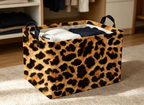 Image of Rectangle Kids Baskets Leopard print Basket Cute Storage Bin Fish Box for Room Decor Gift Basket(Leopard print)