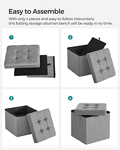 SONGMICS MAZIE Collection - Storage Ottoman Cube, 38 cm Folding Foot Rest Stool, Small Ottoman with Storage, Easy Assembly, for Living Room, Bedroom, Dorm, Light Grey LSF82GYX