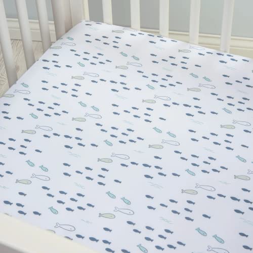 Image of Trend Lab Sea Babies Cotton Fitted Crib Sheet Set for Baby Nursery, Fits Standard Crib Mattress 28 in x 52 in, Fully Elasticized, 8-inch Pockets