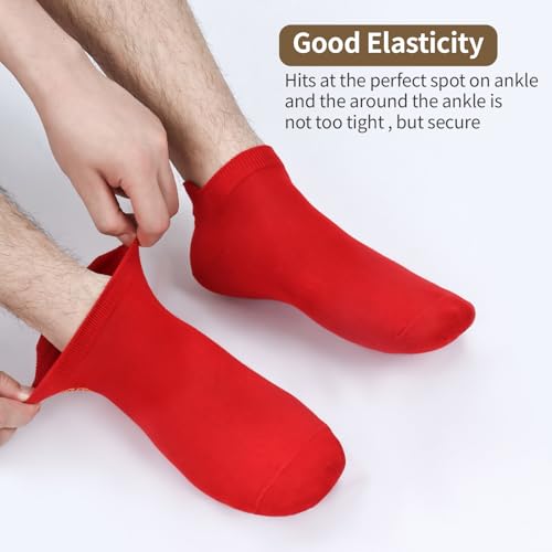 Men's Red Socks Ankle Socks Comfortable White/Black Casual With Heel Tab,Chinese New Year Socks, Size 6-10 (6 pairs)4