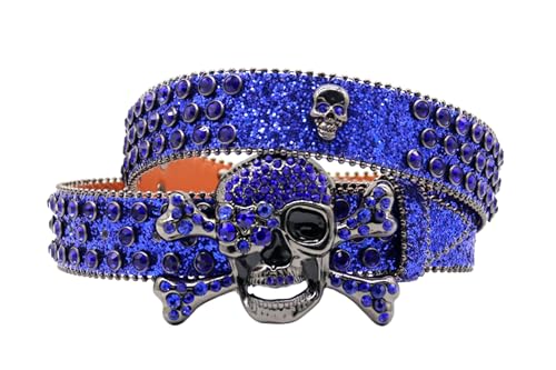 Skull Rhinestone Belt for Men Women, Studded Sparkly Diamond Waist Strap Hip hop Punk PU Leather Belts