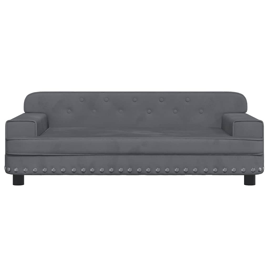 Sofa dziecięca, ciemnoszara, aksamitna, do pokoju dziecięcego, 90 x 53 x 30 cm, lite drewno sosnowe, stabilne, wygodne siedzisko dla dzieci w wieku 3-6 lat, nowoczesna, kompaktowa, bezpieczna