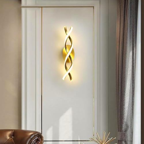 Image of Groeien Modern 3 Color LED Wall Sconce Golden Curl Wall Light for Bedroom Living Room Corridor Lighting Fixtures Wall Mount(Warm+Natural+Coolwhite)(GoldenCurl)