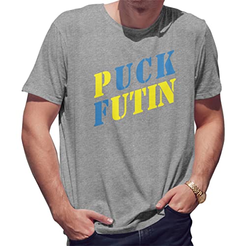 BroiderStudio Puck Futin Meme Stand with Ukraine Ukrainian Lover Support T-Shirt Maglietta Grigio per Uomo Size XL