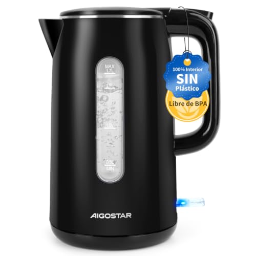 Aigostar Hervidor Agua Electrico de Acero Inox, Ventana Visible, Negro