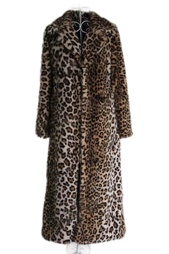 DJBM Women's Sexy Elegant Vintage Leopard Print Lapel Faux Fur Long Maxi Coat Jacket4