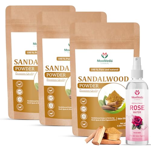 Image of Pure & Original Sandalwood (Chandan) Powder | Face Pack & Face Mask for Skin Care and Facial Use | 300 g | Free Rose Water